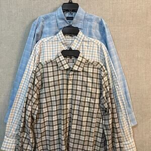 3 Peter Millar Mens Shirts Large L Plaid Button Up Luxury Cotton Blue Colors